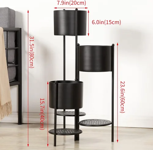 Vista 4 de Soporte para Plantas de Esquina Interior de Metal, 6 Niveles para 6 Macetas, Soportes para Macetas de Flores de Exterior, Estantes Portamacetas