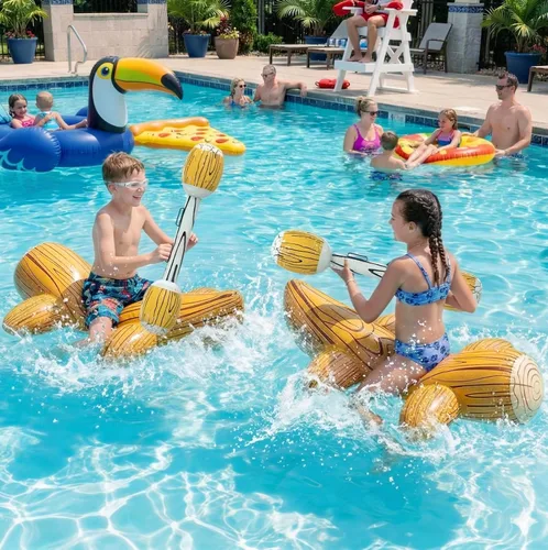 Vista 2 de Uniqhia Juegos de flotadores de piscina, juguetes inflables de piscina para niños (de 8 a 12 años) y adultos, juego de batalla de troncos inflables