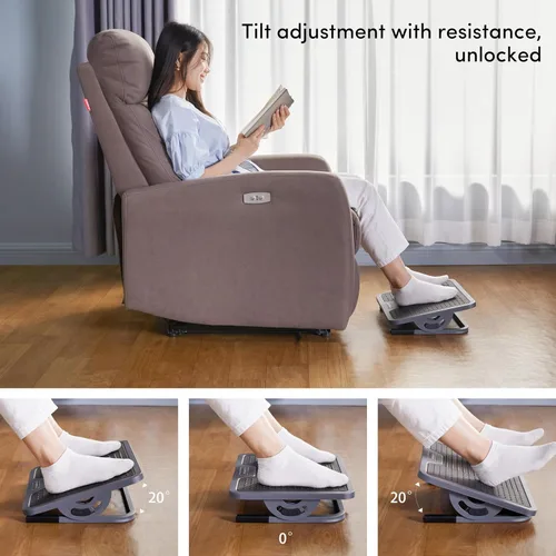 Vista 3 de EUREKA ERGONOMIC Reposapiés ajustable con inclinación, reposapiés para debajo del escritorio en el trabajo con superficie de masaje, reposapiés