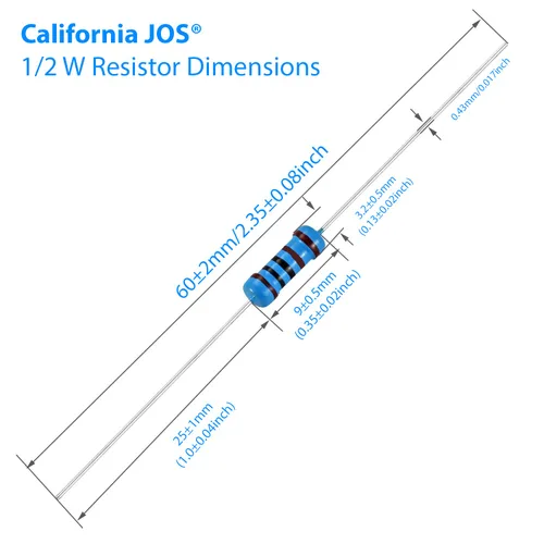 Vista 5 de California JOS - 100 resistencias de 0.24 ohm 1/2 W (0.5 vatios) ±1% tolerancia de película metálica, resistencia fija múltiple de valores
