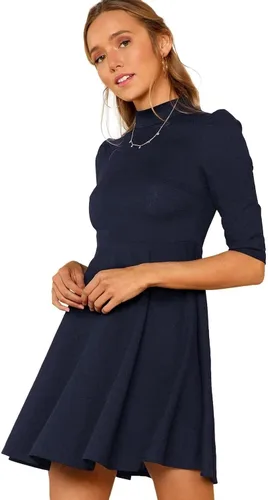Vista 3 de Floerns Vestido de cóctel acampanado de manga corta con cuello alto falso para mujer
