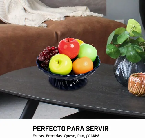 Vista 3 de Cuenco de frutas de cerámica de 9.5 pulgadas, plato decorativo para servir, bandeja de frutas o cesta de frutas para encimeras de cocina, granjas