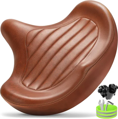 Vista 9 de CDYWD Asiento de bicicleta de gran tamaño para hombres y mujeres, cojín de asiento de bicicleta extra ancho, cómodo acolchado de ala, sillín