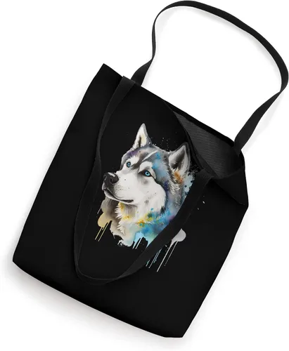 Vista 2 de Colorido acuarela splash huskies siberiano husky Tote Bag