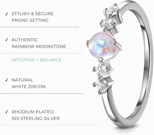 Vista 3 de Moon Magic - Authentic Rainbow MoonstoneReal 925 Sterling Silver - 18k Rose Yellow Gold Birthstone Rings for WomenGenuine Gemstones