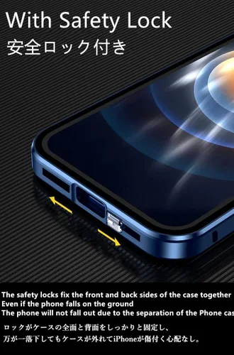 Vista 3 de Funda magnética con bloqueo de seguridad para iPhone 11 Pro de doble cara de vidrio de 360°, cubierta de cuerpo completo con protector de lente