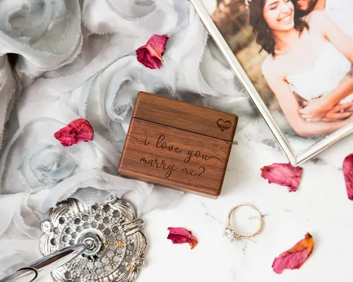 Vista 26 de MUUJEE Grow Old With Me Engraved Wooden Ring Box, Slim Engagement Proposal Ring Holder, Wedding Ceremony Ring Bearer Box, Fiance Gift Ideas