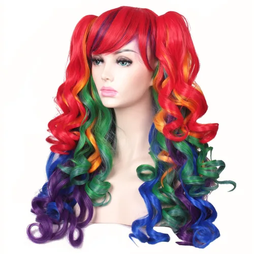 Vista 4 de ColorGround - Peluca larga rizada para cosplay con 2 coletas, talla única