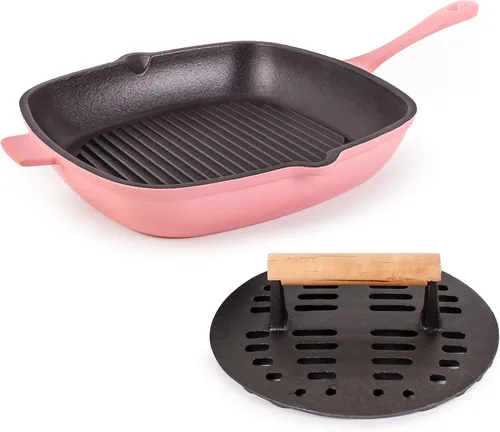 Vista 3 de BergHOFF Cast Iron2Piece Grill Set - Prensa para parrilla y prensa para carne, rojo