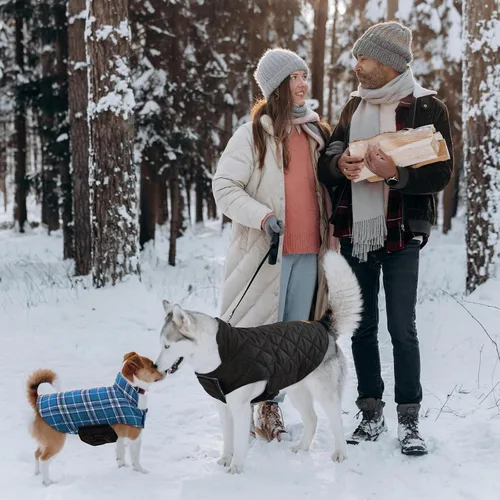 Vista 7 de Kuoser - Abrigo impermeable de invierno para perro, chaqueta reversible estilo británico, ropa para perro a cuadros, abrigo de nieve acogedor