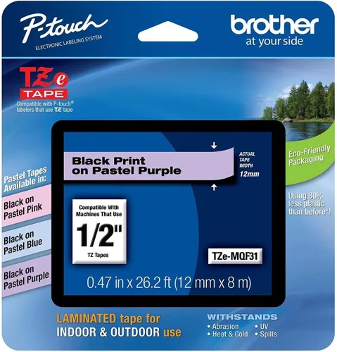 Vista 52 de Brother - Cinta laminada TZe135, 1/2 pulgada, blanco sobre transparente