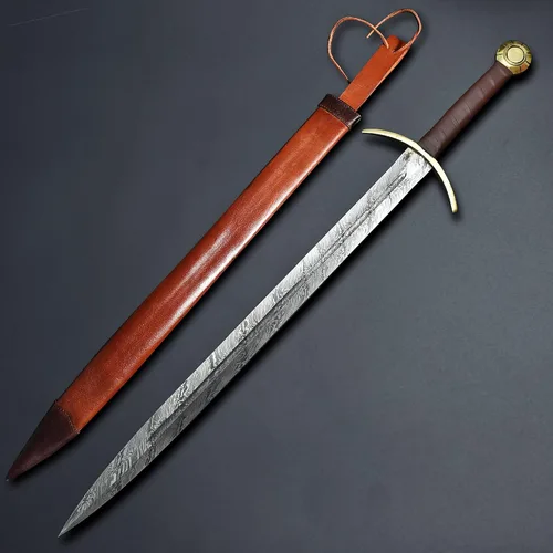 Vista 10 de Damascus Broad Sword Damascus Sword Handcrafted Damascus Steel Blade with Leather Sheath Thoughtful Luxury Gift for Special Occasions