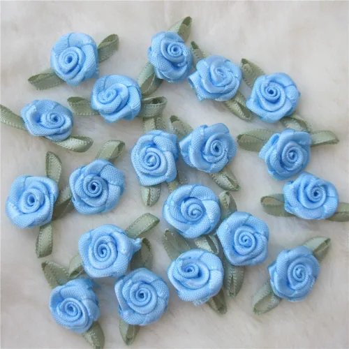 Vista 13 de 200 unids/lote mini lazos de cinta rosas flor raso rosetas tela adorno artificial apliques costura artesanía bricolaje hecho a mano decoración