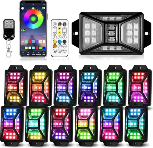 Vista 14 de 4 cápsulas de luces RGB de ángulo completo compatibles con camiones de 12 V, Jeep, UTV, SUV, ATV, barco, carrito de golf, impermeable, multicolor