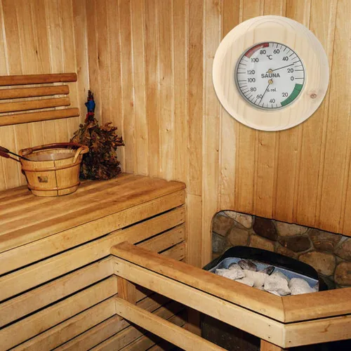 Vista 2 de Higrotermógrafo de sauna Termómetro interior Medidor de humedad Termómetro de habitación Higrómetro Equipo de medición de temperatura de madera
