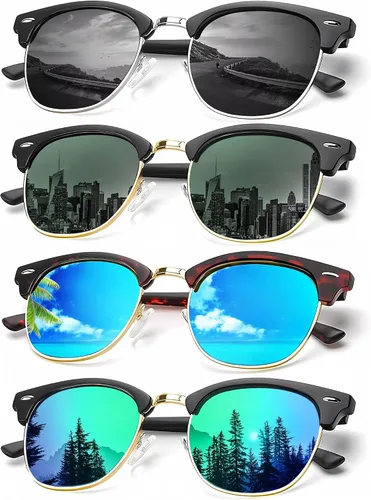 Vista 19 de KALIYADI - Gafas de sol polarizadas para hombres y mujeres unisex, marco semirretráctil, estilo retro, para conducir, con bloqueo UV