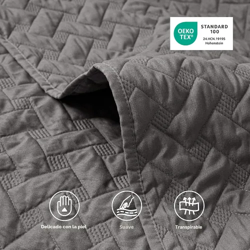 Vista 4 de Bedsure Quilts Twin Size - Lightweight Bedspreads Twin Size with Basket Weave Pattern, Soft Quilt Bedding Set, Grey Comforter Set Coverlet for All