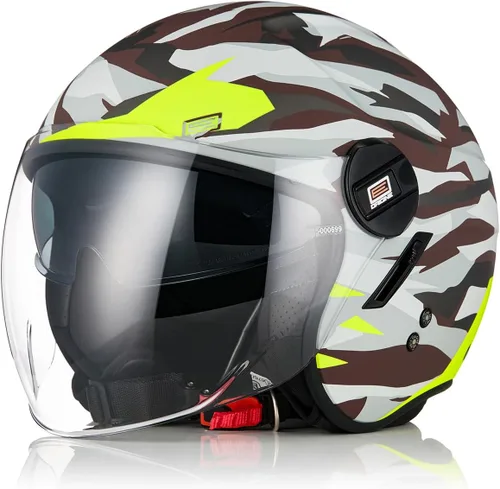 Vista 6 de ORIGINE Casco de motocicleta de cara abierta, casco de scooter, casco jet con doble visera aprobado por DOT