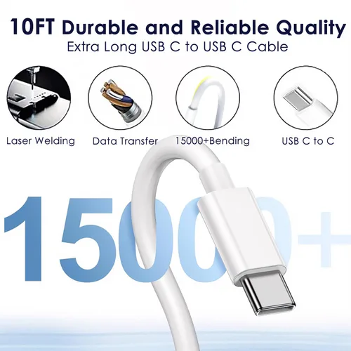 Vista 4 de Cargador rápido para iPhone 17 16 15 de 10 pies, cargador de 20 W para iPhone 17 de carga rápida USB C bloque cubo con cable USBC a USBC de 10 pies