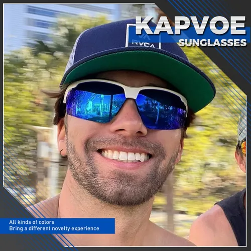Vista 2 de KAPVOE Gafas de sol deportivas polarizadas para ciclismo, béisbol, correr, bicicleta de montaña, triatlón, golf, MTB para hombres y mujeres
