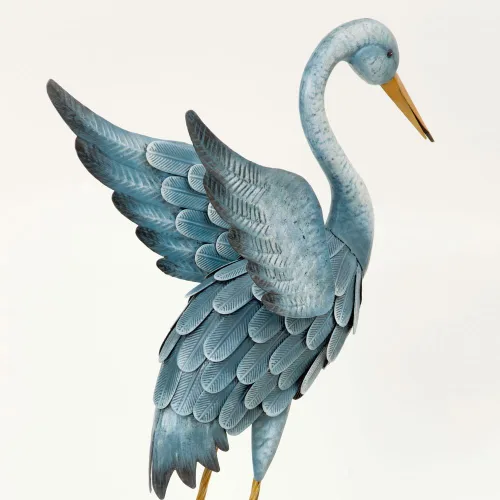 Vista 8 de Bits and Pieces - Juego de escultura de metal de garza azul japonesa - Dos grúas de pie perfectas para la decoración del jardín - Arte de jardín