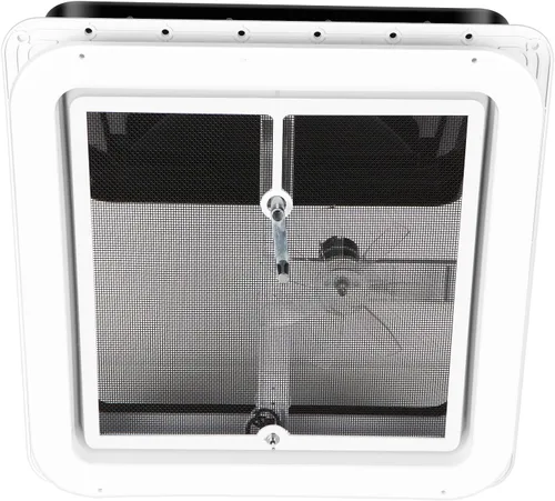 Vista 4 de Kit de ventilador reversible Livpow para techo de RV de 12V, 35.6 cm x 35.6 cm, tapa manual de elevación negra