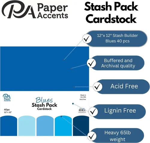 Vista 2 de PA Paper Accents - Paquete de cartulina de 12 x 12 pulgadas, color azul, para hacer tarjetas, álbumes de recortes, impresión, quilling y Azules
