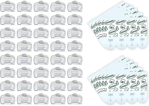 Vista 9 de Command - Clips para luces de exterior, 40 transparentes y 48 tiras, suspensión sin daños con tiras resistentes al clima, clips de pared para colgar