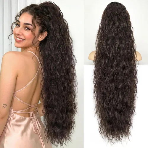 Vista 9 de KooKaStyle Extensión de cola de caballo con cordón de 26 pulgadas (66 cm) para mujeres, extensiones de cabello sintético rizado largo para uso