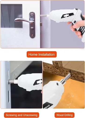 Vista 7 de Destornillador eléctrico, juego de destornilladores inalámbricos con 2 puntas, destornillador eléctrico de mano para reparación de perforación, kit