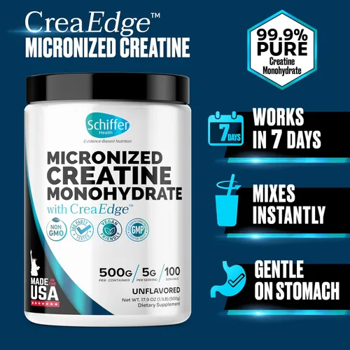 Vista 2 de Monohidrato de creatina en polvo 17.64 oz – Apoya el crecimiento muscular, la fuerza y la función cognitiva*, 0.17 oz por porción – 100 porciones