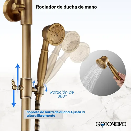 Vista 4 de Juego de grifería para ducha de 8 pulgadas con chorro de lluvia y ducha de mano