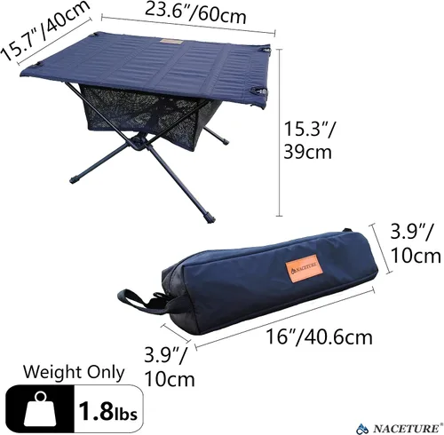 Vista 3 de NACETURE Mesa de camping ultraligera – Mesa de camping plegable con malla de almacenamiento para accesorios de equipo de camping, senderismo