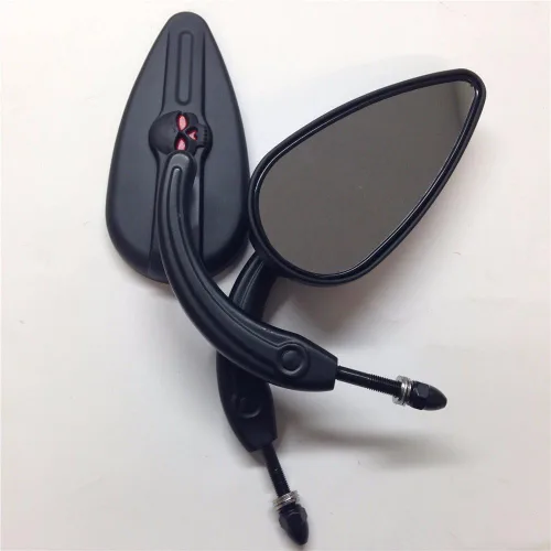 Vista 3 de HONGK - Espejos de aluminio negro con forma de lágrima de calavera y emblema zombi compatibles con Sportster 883 Deluxe XLH883 1999-2003 [B01BI8R1WW]