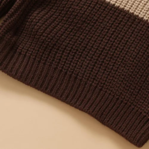 Vista 4 de Suéter de punto para bebé, niña, niño, con bloques de color, cuello redondo, manga larga, sudadera para otoño e invierno