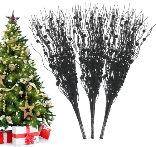Vista 8 de Losris Decoración de tallos de bayas artificiales con purpurina para Navidad, palitos decorativos de cuentas, picks de Navidad, ramitas y ramas