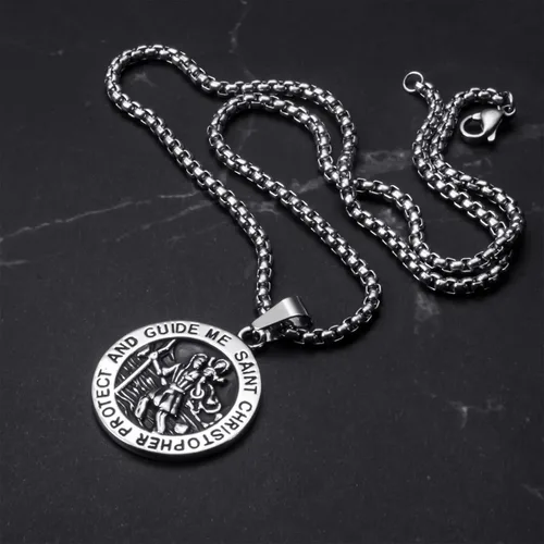 Vista 3 de ELFASIO Colgante de San Miguel, medalla de San Cristóbal, medallas de San Benito, collar de cruz de Jesús para hombres y mujeres, colgante de acero
