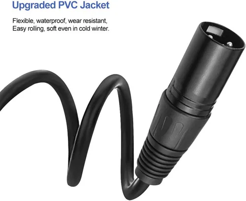 Vista 4 de Cable DMX de 3.2 pies, 10 cables de señal DMX de 3.3 ft, cables de señal, cable de señal XLR macho a hembra de 3 pines con conectores de metal