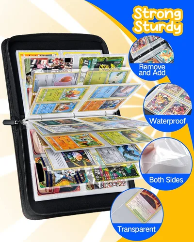 Vista 6 de Carpeta de tarjetas para tarjetas Pokémon, 4 bolsillos coleccionables, álbumes de tarjetas coleccionables para libros, 400 tarjetas con fundas