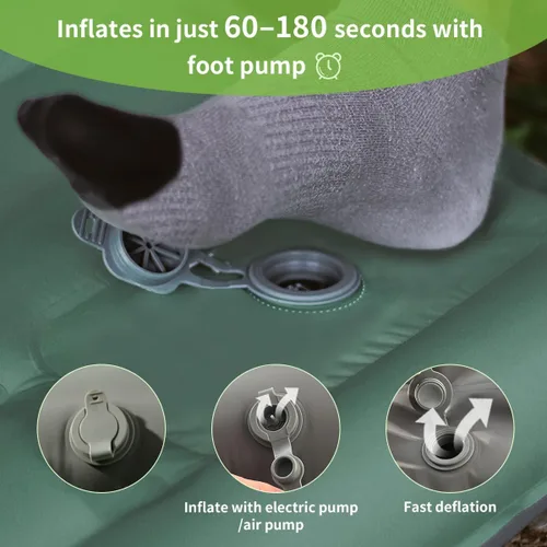 Vista 6 de Almohadilla de dormir para camping, extra gruesa de 5 pulgadas, ultraligera para acampar con almohada, bomba de pie integrada, almohadillas