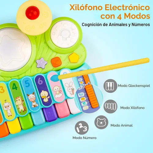 Vista 7 de Juguetes Musicales para Bebés 3 en 1 Piano Teclado Xilófono Juego de Tambores para Niñas y Niños de 1 Año Juguetes Edad 2 Años Instrumento Musical