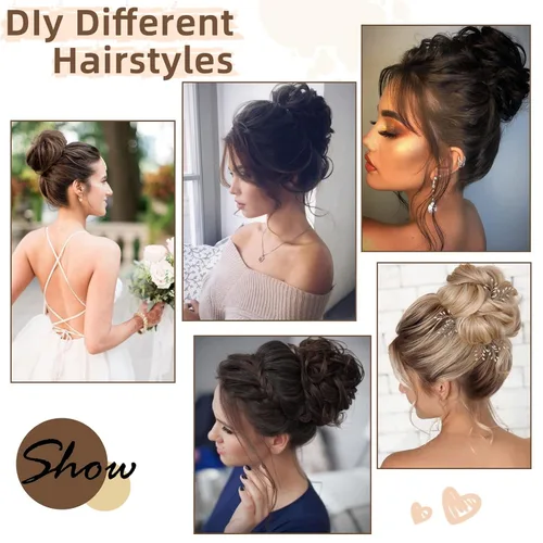 Vista 5 de Extensiones de cabello con moño desordenado, ondulado, rizado, moño desordenado, para mujer