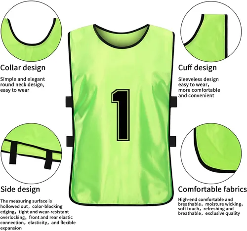 Vista 2 de Scrimmage - Chaleco de entrenamiento de equipo deportivo con pinnies reversibles numerados para equipo de fútbol para niños, jóvenes y adultos