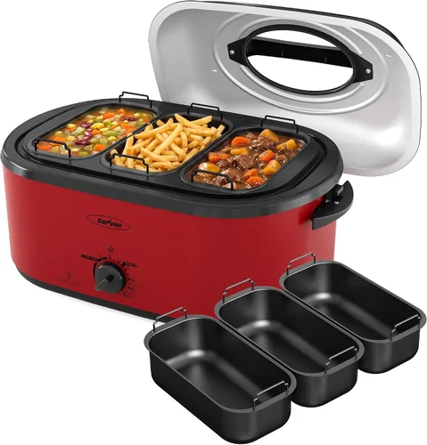 Vista 8 de Sunvivi Horno Tostador Eléctrico de 20 QT con Tapa de Autohilvanado, 3 Compartimentos y Función de Mantener Caliente, Control de Temperatura