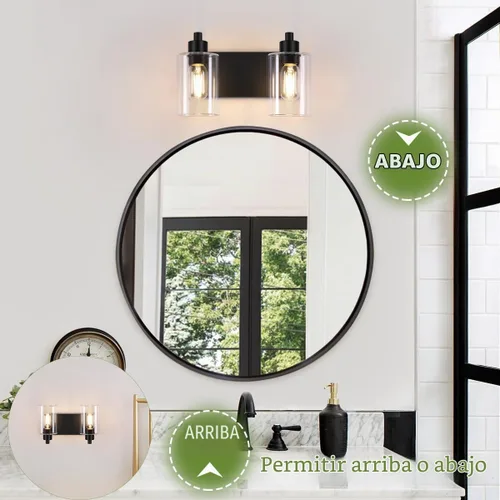 Vista 5 de Dpyrrhic Luces de Baño Negras Mate de 2 Luces Sobre Espejo con Pantalla de Vidrio Transparente, Luminarias Modernas de Baño para Cocina, Sala
