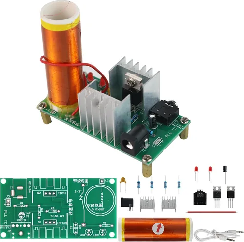 Vista 10 de Kit de Práctica de Soldadura 5 en 1 Mini Bobina Tesla Musical, Luz Fluida Enchufable, Timbre, Luz Fluida Activada por Sonido, y Rueda de Ruleta