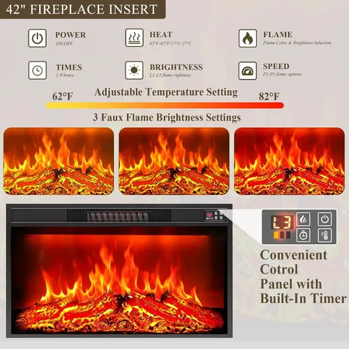 Vista 4 de Soporte de TV con chimenea de 70 pulgadas para TV de 80 pulgadas, consola Negro