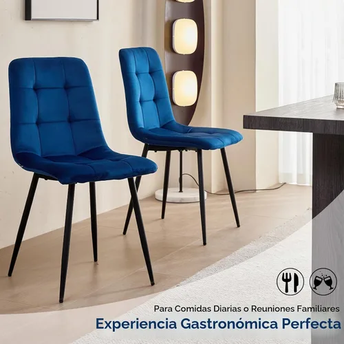 Vista 4 de Juego de 4 sillas de comedor de terciopelo azul para cocina
