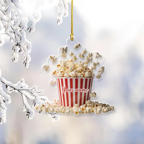 Vista 5 de Adorno de Navidad personalizado de máquina de palomitas de maíz 2025, caja de palomitas de maíz plana 2D, decoración de árbol, regalo único