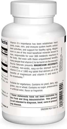 Vista 2 de Source Naturals Ascorbato de magnesio, vitamina C suave no ácida, 1000 mg - 120 tabletas